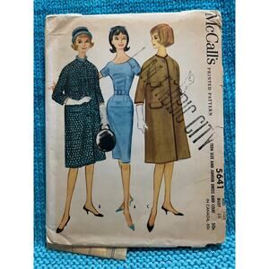 McCalls Pattern 5641 bodycon dress tent coat 3/4 length sleeve 1960s size 10